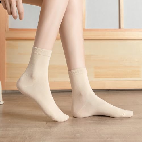 10 Pairs Women Socks Cotton Soft Casual Colorful Cute Sock Solid Color Size 6-10 (US, Alpha, One Size, Regular, Regular, Beige)2