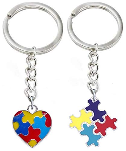 Autism Awareness Keychains Products, Autism Jewelry Puzzle Pieces Autism Key Chain Ring for Autism for Birthday Christmas Gifts 2pcs