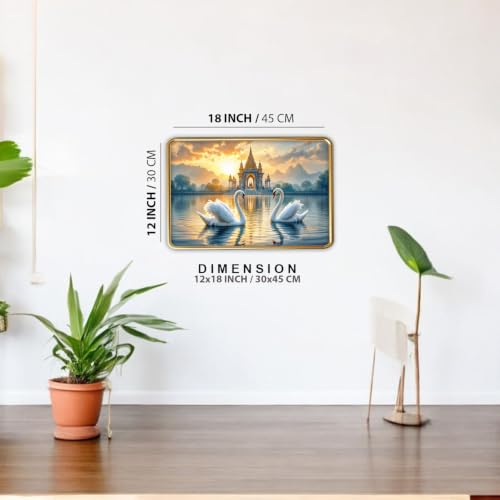 Image of Vastu Swan Pair Photo Frame, Gold, Slim, Sparkle Coated Lamination, 12x18 Inch, for Living Room and Office (Design 8, 30L x 45W cm)