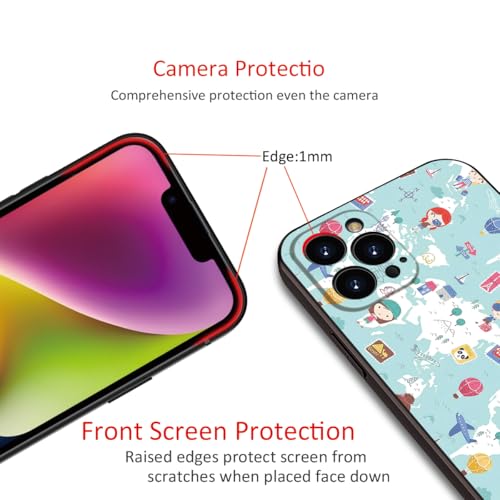 Cute Cartoon World Map Phone Case for iPhone 16 Pro Max - Soft & Shockproof Travel Style, for Girls & Women (B1-Cartoon Cute Girly)