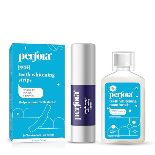 Image of Perfora Teeth Whitening Combo | Teeth Whitening Mouthwash 200ml, Purple Magic Whitening Serum 30ml & Strips - 14 Treatment | Enamel-Safe & Sensitivity-Free Oral Care Formula For Tooth Stain Removal | Pack Of 3