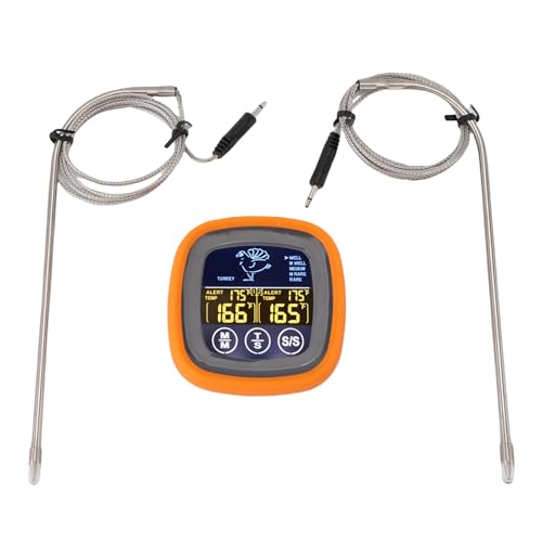 Multifunctional Meat Thermometer, Touchscreen 2 Probes Digital Grill Thermometer with Timer, for Water, Beef, Chicken, Turkey