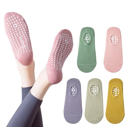 5 Pairs Pilates Socks with Grips for Women,Non-Slip Grip Socks for Yoga,Barre,Barefoot- Breathable,5 Colors, One Size Fits 5-8