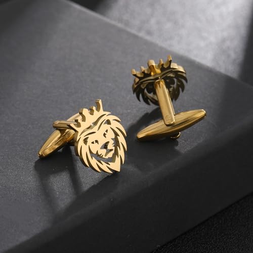 Mancuernillas con cabeza de león tono dorado de acero inoxidable miniatura 2