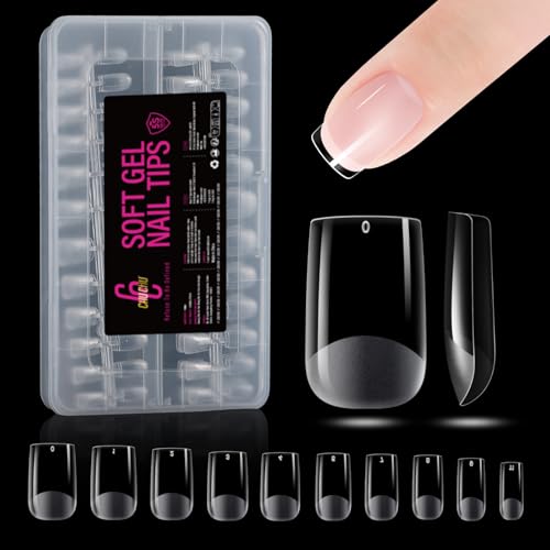 Square - Puntas de uñas cortas de gel para uñas de gel – CHUCHU Puntas de uñas postizas PMMA para pegar uñas postizas para extensión de uñas, uñas DIY, aplicación de esmalte de uñas, 216 unidades, 12