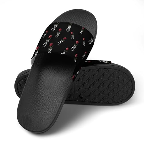 Awareness Red Tulips Gray Ribbon Non Slip Slides Sandals for Women Men Quick Drying Shower Shoes for Bathroom Pool Beach4