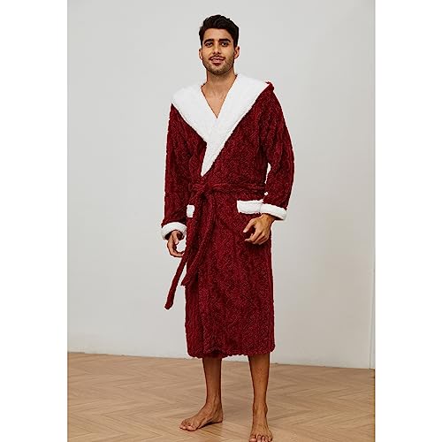 Vulcanodon Mens Robe with Hood,Full Length Plush Robe for Men Thick Fleece Bathrobe2