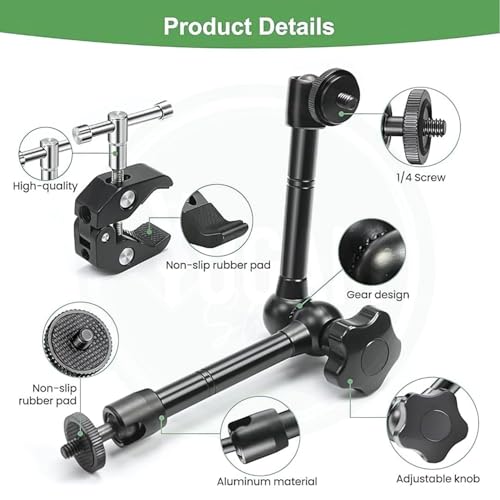 Image of PHOTOMAX Magic Articulating Adjustable Arm with 1 /4 inch Tripod Screw Super Clamp for DSLR Camera, LCD Monitor, LED Lights, Flash Light, Microphone (7 inch Articulating Arm with Crab Holder)