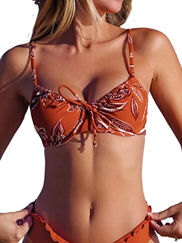 CUPSHE Damen Bikini Oberteil Bügel Push Up Bindeband Blumenmuster Bikini...