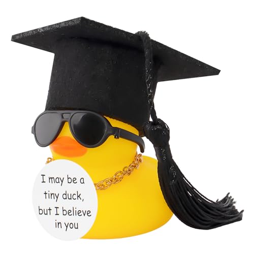 Image of wonuu Graduation Rubber Duck Car Ornament, Cool Car Dashboard Decorations, Funny Car Accessories for Graduation Gift, Black