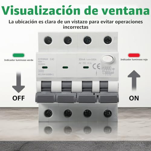 Miniatura 7 de Magnetotermico 40a 30ma 3p N Interruptor Diferencial Rcbo 6ka Mcb Diferencial De Corriente Alterna 400v Con Protección Contra Corriente De Fuga, Sobrecarga Y Cortocircuitos.