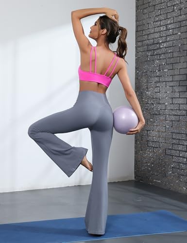 Image of Yoga Sports Workout Bras for Women Seamless Molded Cup Spaghetti Double Strap Bra Wirefree Scoop Neck Tank Top Bras