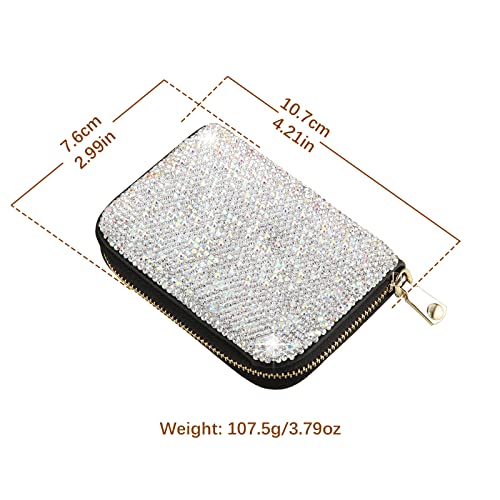Asalways Rfid Rhinestone Credit Card Holder Multilayer Zipper Case Bling Crystal Slim Small Wallet For Women #TOP1