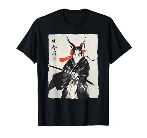 Lapin samouraï Ronin Ukiyo Ink Warrior Japanese Rabbit Art T-Shirt