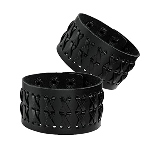 MILAKOO clouté punk rock biker large bracelet en cuir unisexe bracelet noir ensemble