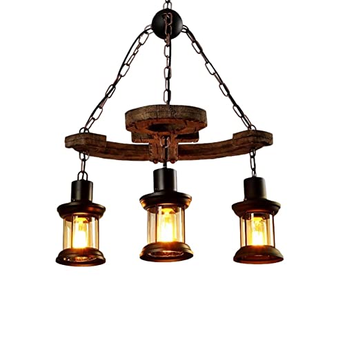 Plafonnier creative ancre en bois précieux et verre avec lustre chaîne de fer