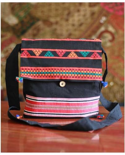 NOVICA Artisan Handmade Cotton Shoulder Bag Unique Woven Handbags Multicolor Fiesta Embroidered striped India Embellished4