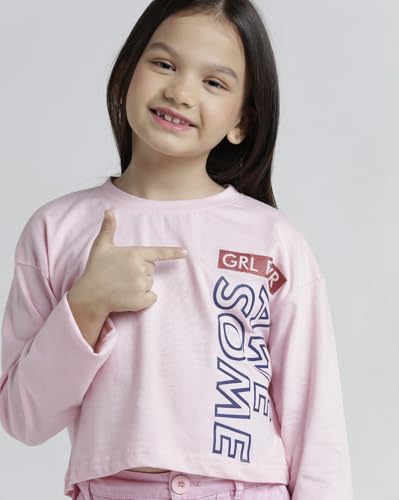 Image of Under Fourteen Only Girls Cotton Tops Collection - Round Neck, Crop Top, Full & Half Sleeve, Drop Shoulder, Ruffle Sleeve, Graphic Printed, Embroidered & Slub Knit Styles