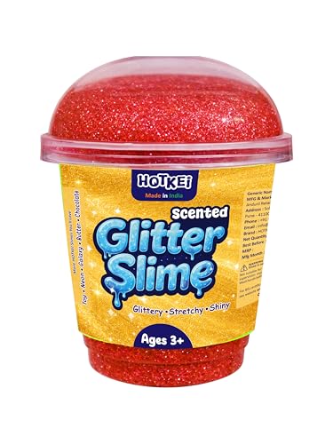 Image of HOTKEI Red Glitter Slime for Kids 3+ Years Super Stretchy Soft and Smooth Shiny Non-Toxic Sparkle Fun Slime Toy Birthday and Return Gift for Boys and Girls