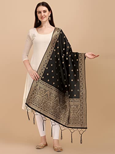 Image of DEVANGI Women's Woven Banarasi Silk Dupatta /Chunni For Women, Floral Print 1 Meter Wide and 2.3 Meter Length Printed Designer Dupatta /Chunni For Girls