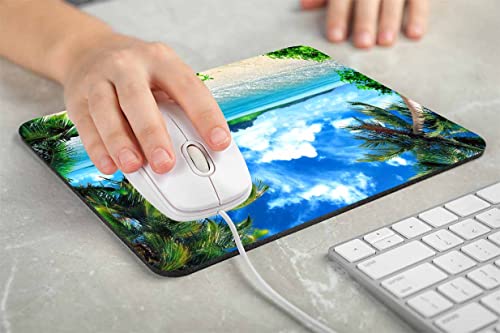 Beach Mouse Pad, Tropical Palm Trees And Cool Seawater Island Landscape Rectangular Mouse Pad, Non-Slip Rubber Mousepads For Office Home Laptop, 9.5"X7.9"X0.12" Inch #TOP2