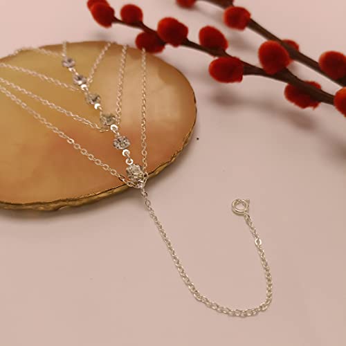 2 Pieces Finger Ring Bracelet Rhinestone Hand Harness Chain Bracelet for Women3