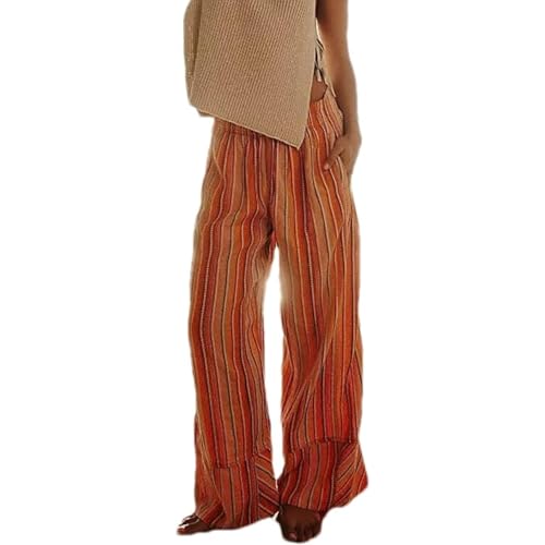 LRF Wide Leg Lightweight Boho Loose Fit Baggy Elastic Vintage Striped Wide Leg Lounge Casual Pants