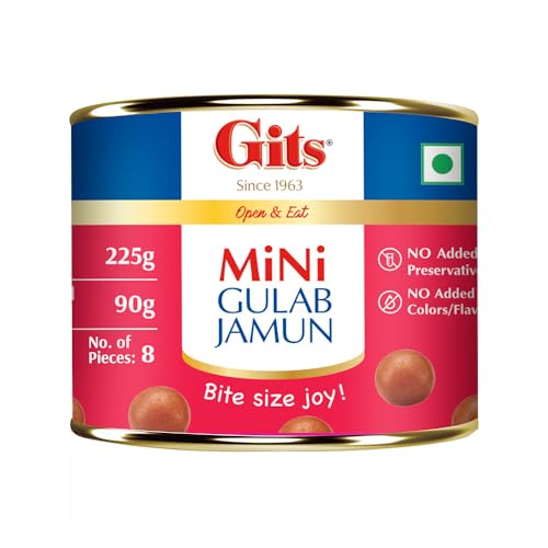 Image of Gits MiNi Gulab Jamun | Open & Eat Tin 225g | 32 Pieces (8 pcs in Each Tin) | Perfect for Quick Sweet Cravings (Pack of 3)