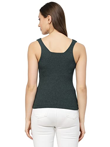 Image of Kalt Women Knitted, Ribbed Cotton Fitted Sleeveless V-Neck Cami Tank Top for Women Stylish