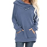 FNKDOR Chandail Femme Gilet Manches Longues Pull Col Bénitier Manteau Boutonné Croisé Devant Veste Automne Hiver Décontracté Ourlet Asymétrique (Bleu,XXL)