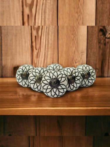 Image of Vintage Ceramic Knobs for Kids and Kitchen Cupboards, Drawers, Wardrobes, PC Cabinets, Almirahs, Dressers, Decorative Pull Handles for Dressing Table and Home Decor - Set of 6 Antique Round
