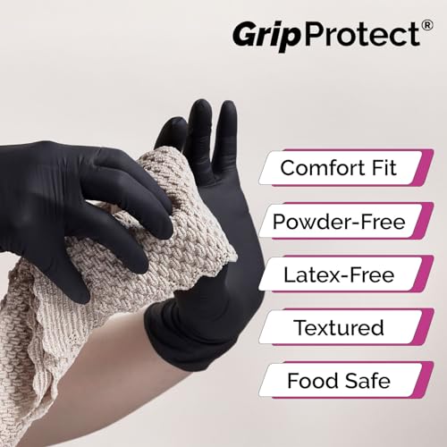 GripProtect® Precise Black Nitrile Gloves, Exam, 4 Mil, Food, Home, Cleaning, Medical/Dental, Tattoo (Medium, 100)
