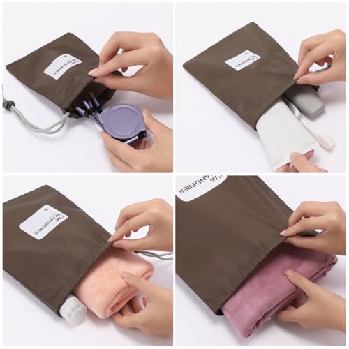 Foto von 4 tück Kordelzugbeutel Wasserdichte Nylon Aufbewahrungstasche Größe XS/S//L (Kaffee)