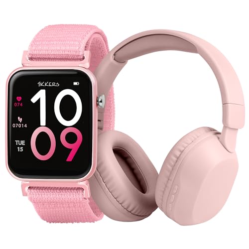 Tikkers Smart Series 13 - Pink Easy Release Fabric Strap Smart Watch & Headphone TKS13-0034-SET
