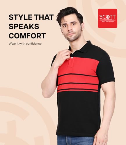 Image of Scott International Men's Rich Cotton Regular Fit Striper Polo T-Shirt |