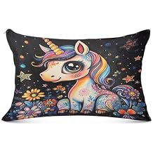 Unicorn Stars Black Pillowcase for Hair and Skin Body Plush Pillow Case King Size 20"X 40" Pillowcases with Zipper for Sleeping