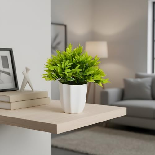 Image of fancymart Artificial Green Leaves Bunch in Pot - 22 cm Height, Perfect for Tabletop Decoration | Ideal for Home & Office Decor