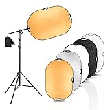 Reflector multifunción 5 en 1: cubierta blanca, negra, dorada y plateada y panel translúcido que se adapta a diferentes necesidades de fotografía. Te ayuda a aumentar la eficiencia de creación de fotografía.