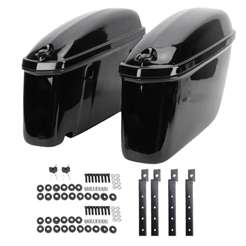 Generic ユニバーサルオートバイハードサドルバッグ、22Lオートバイサドルバッグ、取り付けブラケット、ラッチキー&ロック付き、クルーザー用防水プラスチックハードトランクラゲッジ (ブラック)