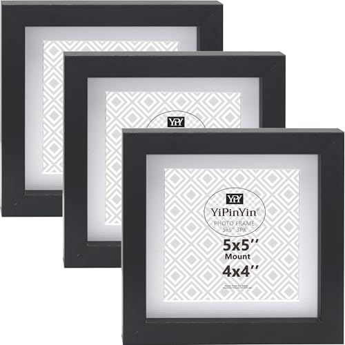 Black 5X5''(12.7x12.7cm) Square Photo Frame Set of 3 with Mount for 4x4'',Garllery 4x4'' (10.16x10.16cm) Picture Frame,5x5'' photo frames For Wallmounted & Desk Top