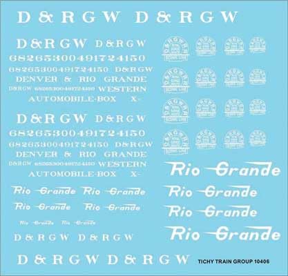 Tichey 10406 Railroad Decal Set - Denver & Rio Grande Western Roadname Set (White)