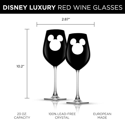 Image of JoyJolt Disney Mickey Mouse Stemmed Red Wine Glasses Set of 2 European Crystal Drinking Glasses. Luxury 23oz Black Wine Glasses, Perfect for Xmas and Special Occasions