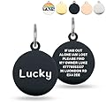 Dog Tags for Pets Engraved UK Personalised Dog Tags High End Stainless Steel Custom Deep Laser Engraved Scratch Resistant Dog ID Tag with Any Name for Puppy Cat Dog (Black Round, L)