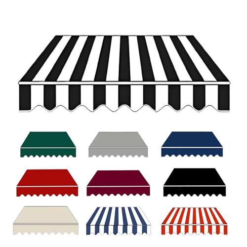 Retractable Awning Fabric Replacement, 6.5ft 8ft 10ft 12ft 13ft 16ft 19ft, Heavy Duty Waterproof Outdoor Awning Cover, Sun Shade Canopy Canvas for Patio, Shop, Door(Black White,96" Wx84 L)