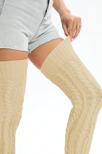Image of YELAIVP Women's Thigh High Socks Over Knee Cable Knit Boot Stockings Winter Long Warm Leg Warmers
