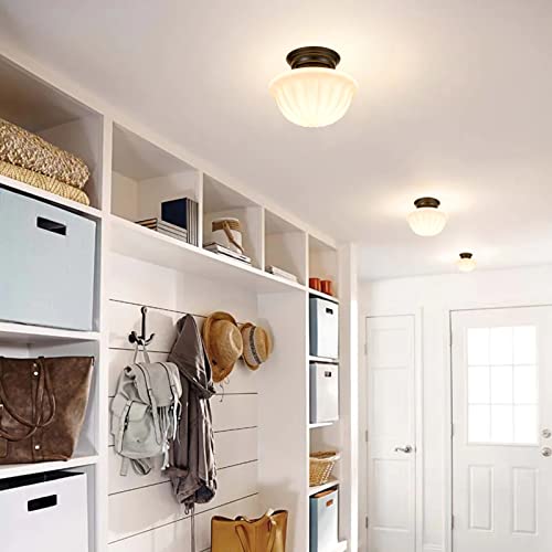 youngrender Black Schoolhouse Light Fixture Ceiling, 9 Inch Hallway Semi Flush Mount Ceiling Lighting, White Milk Glass Ceiling Lights Mid Century for Bedroom, Kitchen, Entryway by youngrender - Image 7