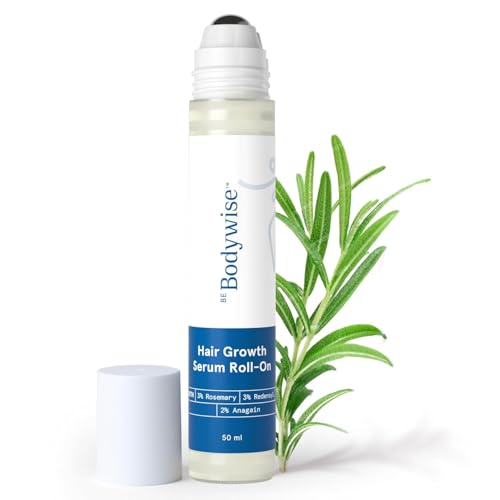 Be Bodywise Rosemary Hair Growth Serum Roll On 50 ml – 3% Rosemary, 3% Redensyl & 2% Anagain | DHT-Blocking Scalp Serum Boosts Oxygen Flow, Reduces Hair Fall | Paraben/Sulfate-Free | Women & Men