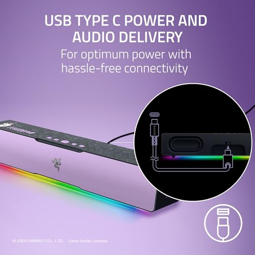 Image of Razer Leviathan V2 X: PC Soundbar - Compact Design - Chroma RGB - USB Type C Power and Audio Delivery - Bluetooth 5.0 - for PC, Laptop, Smartphones, Tablets & Nintendo Switch - Kuromi Edition