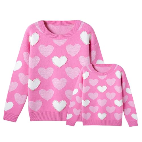 Image of Mommy and Me Matching Sweaters Outfits Heart Graphic Sweater Family Matching Clothes Long Sleeve Pullover Tops
