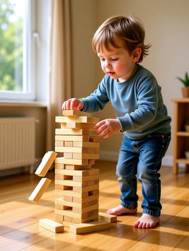 Image of Smart Wooden Tumbling Tower Game 39 Pcs | Classic Block Stacking Game for Kids & Adults | Educational Indoor Party & Family Fun Game | Handcrafted Wooden Toy (Classic)
